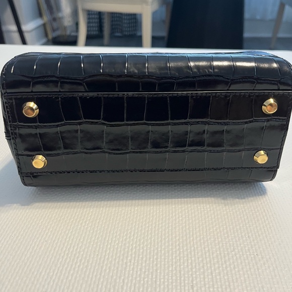 Veronica Beard Black Croc Satchel with Gold Accents - Picture 7 of 11